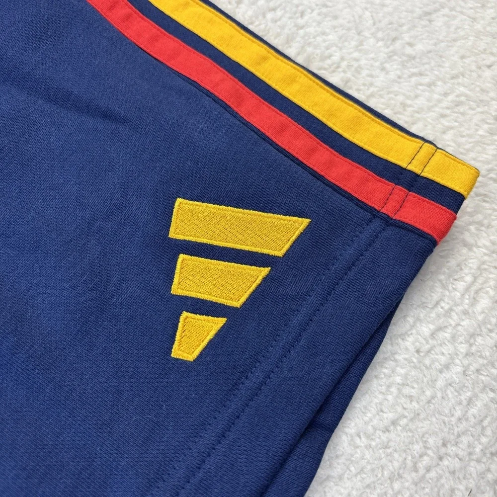 ADIDAS Spain DNA Shorts Mens Large Blue French Terry Drawstring Stretch Football